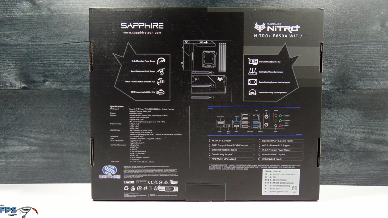 Sapphire Nitro+ B850A WiFi 7 Motherboard Box zurück