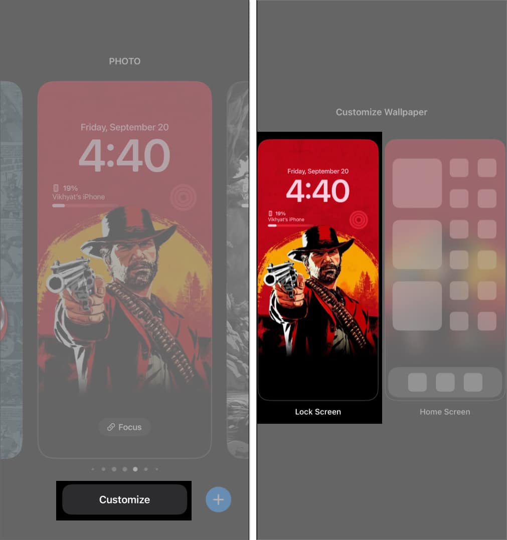 Select customize and lock screen