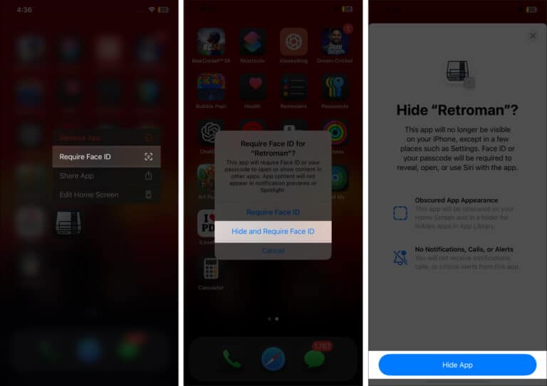 Select require face id and hide and require face id to hide app