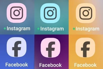  Instagramの異なるテーマアイコンの画像とFacebook。 