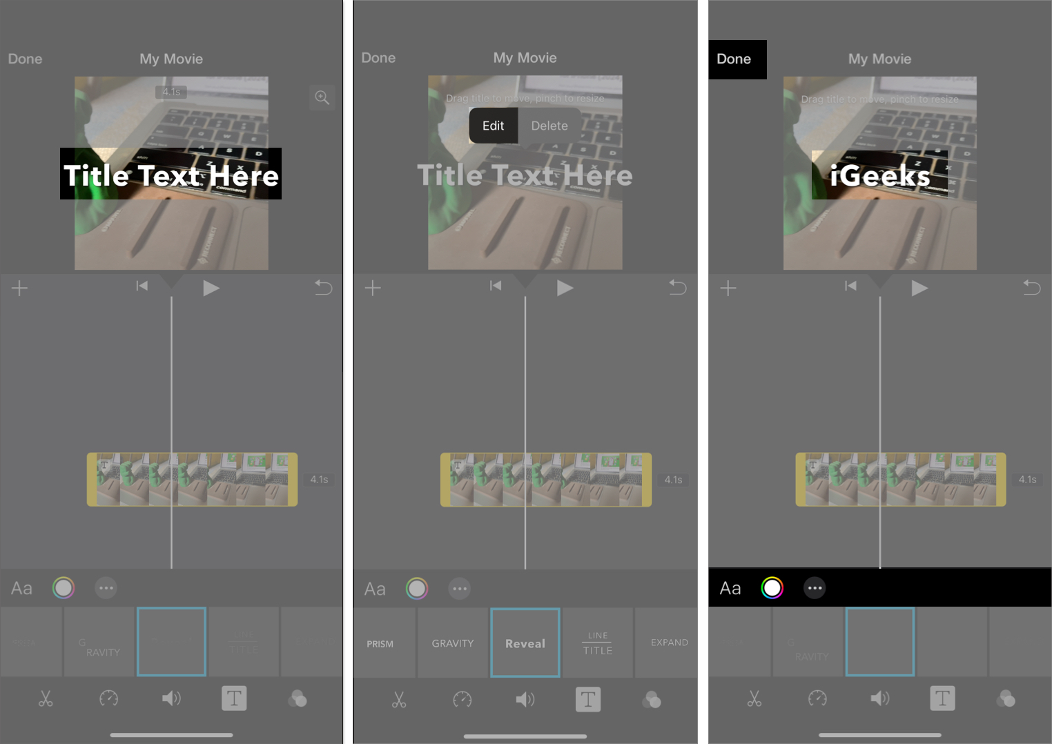 Adding and editing text in a video in imovie app